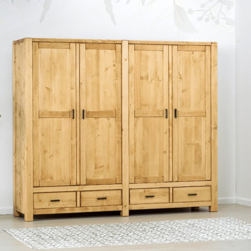 Dulap 4 usi si 4 sertare Ecuador, Lemn masiv rustic, 242 x 55 x 200 cm