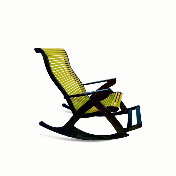 Scaun Balansoar Lemn Masiv Romina, vospit NEGRU + VERDE EXOTIC, 132 x 72 x 120 cm