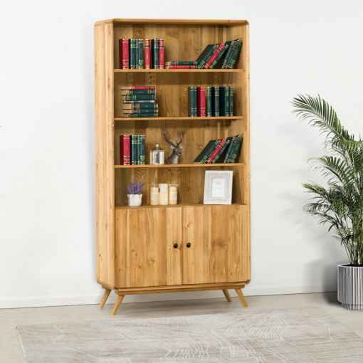 Biblioteca cu 2 usi 3 etajere Sahara, Lemn masiv rustic, 100 x 40 x 200 cm