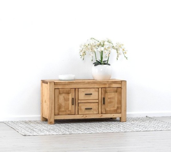 Comoda TV 2 usi si 2 sertare Ecuador, Lemn masiv rustic, 120 x 50 x 62 cm