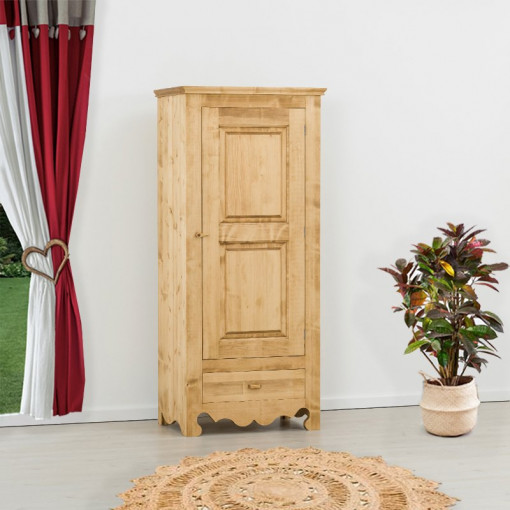 Dulap Rustic Flame cu 1 usa 1 sertar, Lemn masiv rustic, 83 x 55 x 185 cm