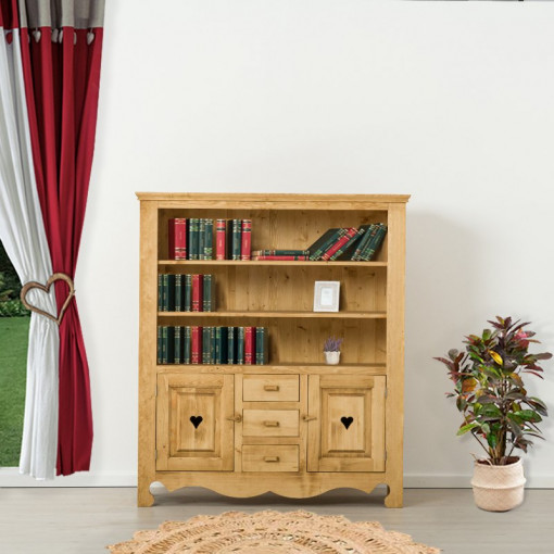 Biblioteca Rustic Flame 2 usi si 3 sertare, Lemn masiv rustic 140 x 48 x 160 cm