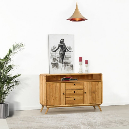 Comoda / Bufet TV 2 usi 3 sertare si nisa Sahara, Lemn masiv rustic, 100 x 40 x 85 cm