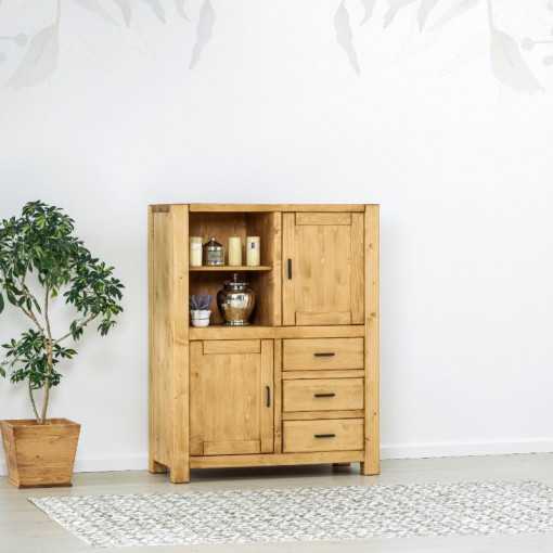 Dulap 2 usi, 3 sertare si nisa Ecuador, Lemn masiv rustic, 110 x 50 x 140 cm