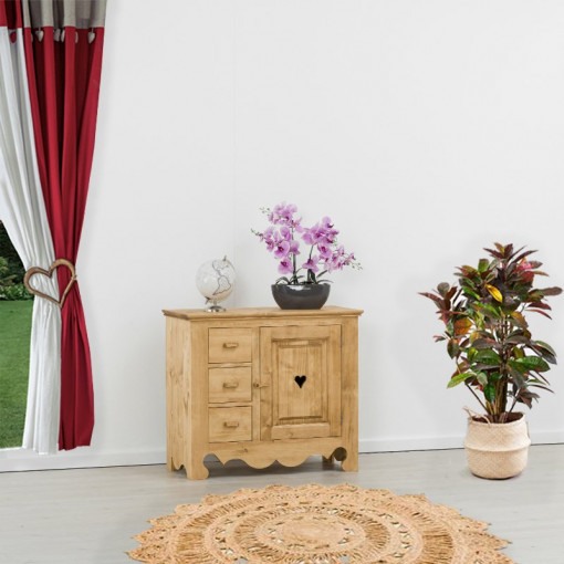 Comoda Rustic Flame cu 1 usa 3 sertare, Lemn masiv rustic, 94 x 43 x 83 cm