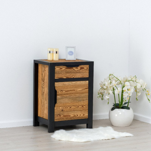 Comoda Rustic Loft 1 usa si 1 sertar, Lemn masiv rustic, 61 x 46 x 85 cm