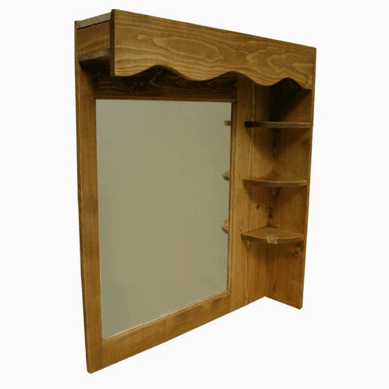 Oglinda de baie Rustica cu 3 etajere Rustic Flame Lemn Masiv, 90 x 20 x 104 cm