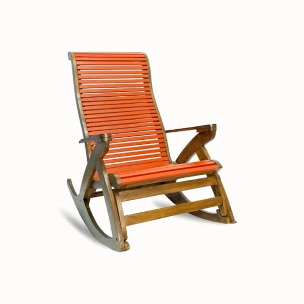 Scaun Balansoar Lemn Masiv Romina, finisaj TEK + ROSU, 132 x 72 x 120 cm