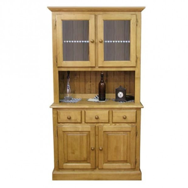 Bufet cu vitrina, 4 usi si 3 sertare, Lemn masiv, 109 x 48 x 199 cm