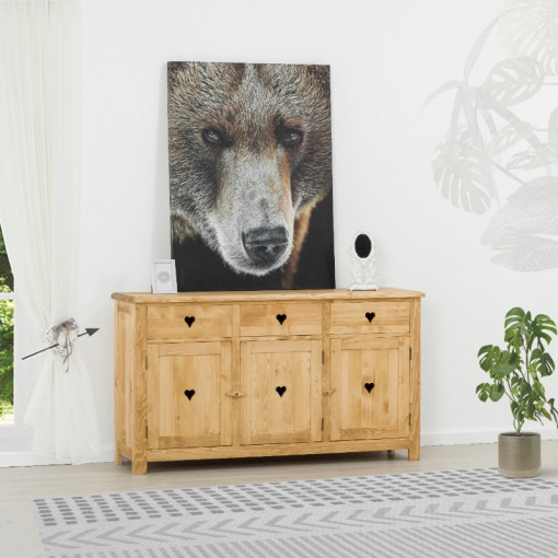 Bufet Rustic Love 3 usi si 3 sertare, Lemn masiv rustic, 159 x 42 x 89 cm