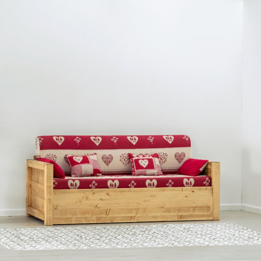 Canapea Rustica Ecuador model fix cu tapiterie, Lemn masiv rustic, 206 x 90 x 70 cm