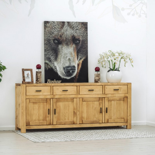 Bufet 4 usi si 4 sertare Ecuador, Lemn masiv rustic, 220 x 50 x 90 cm