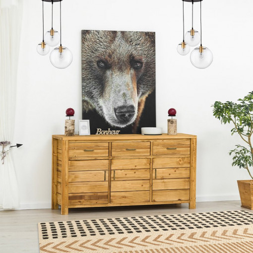 Bufet cu 3 usi si 3 sertare Colibri, Lemn masiv rustic, 143 x 46 x 85 cm