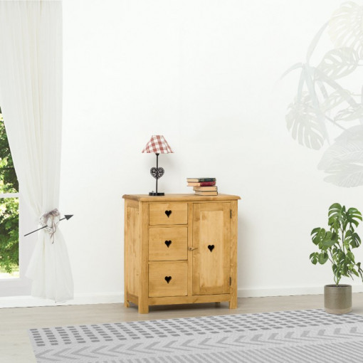 Comoda Rustic Love 1 usa si 3 sertare, Lemn masiv rustic, 84 x 42 x 89 cm