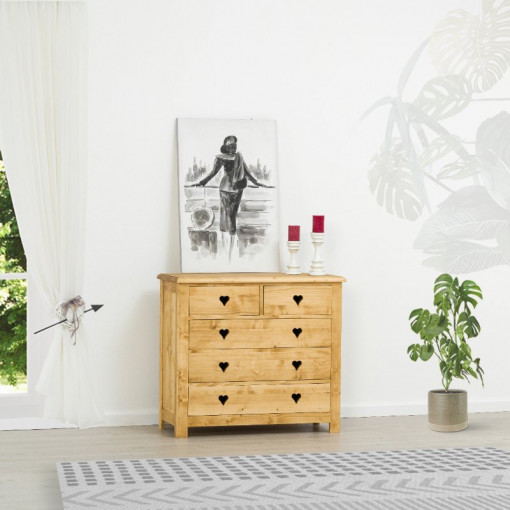 Comoda Rustic Love 5 sertare, Lemn masiv rustic, 100 x 42 x 89 cm