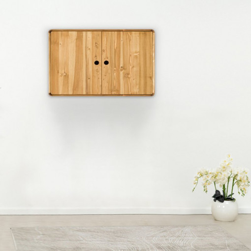 Dulap suspendat cu 2 usi Sahara, Lemn masiv rustic, 100 x 40 x 70 cm