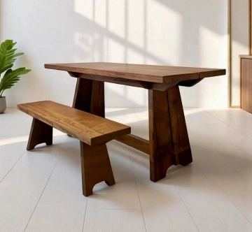 Bancuta Makambi lemn masiv iroko, 120 × 32 × 42 cm, alege esenta