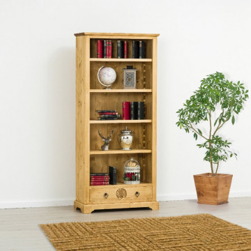 Biblioteca 1 usa si 5 etajere Rustic Chalet, Lemn masiv rustic, 90 x 38 x 200 cm