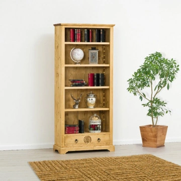 Biblioteca 1 usa si 5 etajere Rustic Chalet, Lemn masiv rustic, 90 x 38 x 200 cm