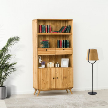 Biblioteca cu 2 usi 2 sertare Sahara, Lemn masiv rustic, 100 x 40 x 200 cm - Img 1