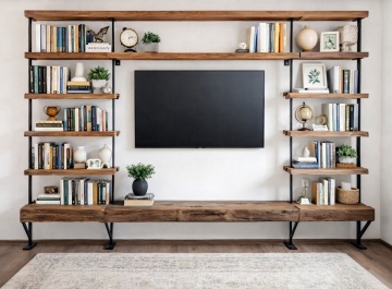 Biblioteca Etajera Woodcraft Stejar Masiv Rustic, 300 x 30 x 240 - Img 2