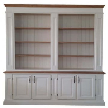 Biblioteca Toscana lemn masiv tei, finisaj alb unt + natur antik, 230 x 47/35 x 235 cm - Img 2