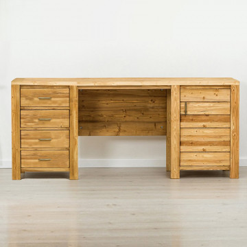 Birou cu 1 usa si 4 sertare Colibri, Lemn masiv rustic, 160 x 50 x 80 cm - Img 2
