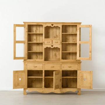 Bufet bucatarie Cabana, 4 usi 8 sertare 2 nise, Lemn masiv rustic, 160 x 45/42 x 197 cm - Img 2