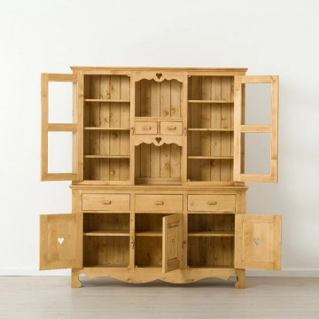 Bufet bucatarie Cabana, 4 usi 8 sertare 2 nise, Lemn masiv rustic, 160 x 45/42 x 197 cm - Img 2