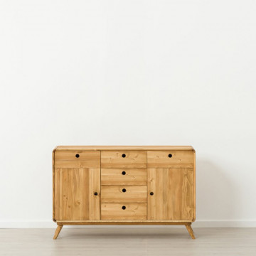 Bufet cu 2 usi si 6 sertare Sahara, Lemn masiv rustic, 133 x 45 x 85 cm - Img 2