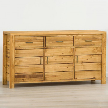 Bufet cu 3 usi si 3 sertare Colibri, Lemn masiv rustic, 143 x 46 x 85 cm - Img 3