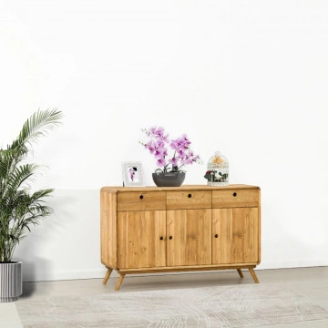 Bufet cu 3 usi si 3 sertare Sahara, Lemn masiv rustic, 133 x 45 x 85 cm