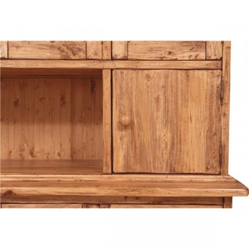 Bufet cu vitrina Toscana natur antik lemn masiv de tei, 156 x 50 x 200 cm - Img 4