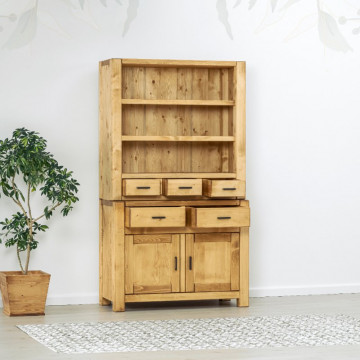 Bufet de bucatarie 2 usi si 5 sertare Ecuador, Lemn masiv rustic, 110 x 50/42 x 195 cm - Img 3