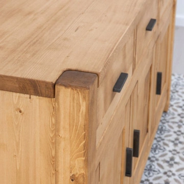 Bufet de bucatarie 6 usi si 3 sertare Ecuador, Lemn masiv rustic, 160 x 50/42 x 195 cm - Img 5