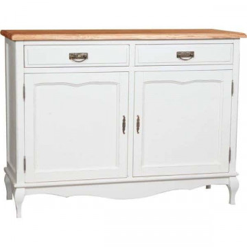 Bufet Toscana Charme cu 2 usi si 2 sertare lemn masiv tei, alb unt + natur antik, 123 x 42 x 92.5 cm - Img 5