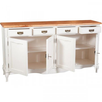 Bufet Toscana Charme cu 4 usi si 4 sertare lemn masiv tei, alb unt + natur antik, 170 x 42 x 92 cm - Img 2