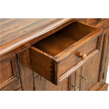 Bufet Toscana cu 4 usi si 4 sertare lemn masiv tei, nuc antik, 202 x 45 x 103 cm - Img 2