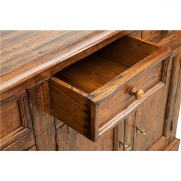 Bufet Toscana cu 4 usi si 4 sertare lemn masiv tei, nuc antik, 202 x 45 x 103 cm - Img 2