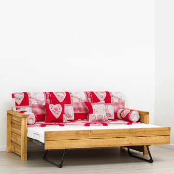 Canapea Rustica Colibri, model extensibil cu tapiterie, Lemn masiv rustic, 206 x 88 x 72 cm - Img 4