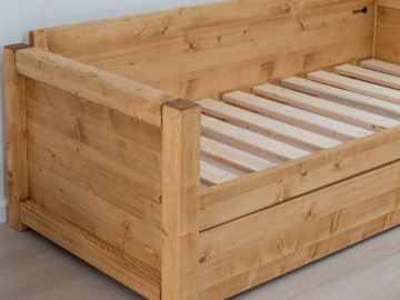 Canapea Rustica Ecuador model extensibil cu tapiterie, Lemn masiv rustic, 206 x 90 x 70 cm - Img 4