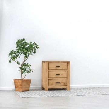 Comoda 3 sertare Ecuador, Lemn masiv rustic, 70 x 45 x 80 cm