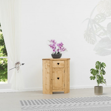 Comoda de colt Rustic Floare de Colt cu 1 sertar si 1 usa, Lemn masiv 77 x 54 x 89 cm