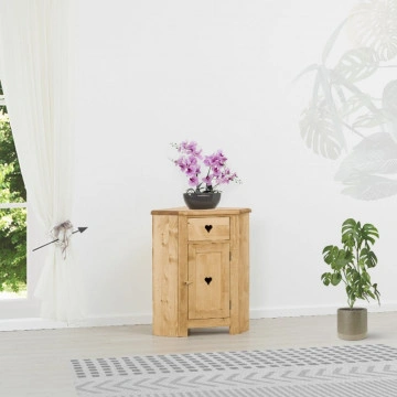 Comoda de colt Rustic Floare de Colt cu 1 sertar si 1 usa, Lemn masiv 77 x 54 x 89 cm