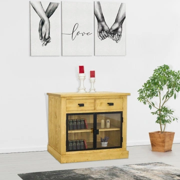Comoda lemn masiv Industrial Wood, 2 usi si 2 sertare, 108 x 50 x 90 cm