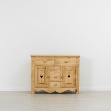 Comoda Rustic Flame cu 2 usi si 5 sertare, Lemn masiv rustic, 129 x 50 x 100 cm - Img 4