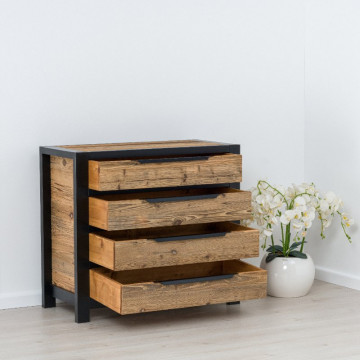 Comoda Rustic Loft 4 sertare, Lemn masiv rustic, 100 x 50 x 90 cm - Img 2