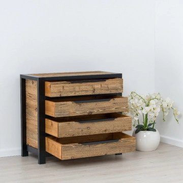 Comoda Rustic Loft 4 sertare, Lemn masiv rustic, 100 x 50 x 90 cm - Img 2