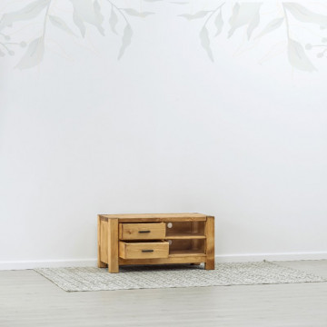 Comoda TV 2 sertare si 2 nise Ecuador, Lemn masiv rustic, 100 x 50 x 50 cm - Img 4