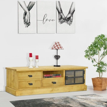Comoda TV lemn masiv Industrial Wood, 1 usa si 3 sertare, 200 x 40 x 46 cm - Img 3